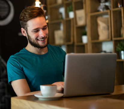 Happy employee working remotely.